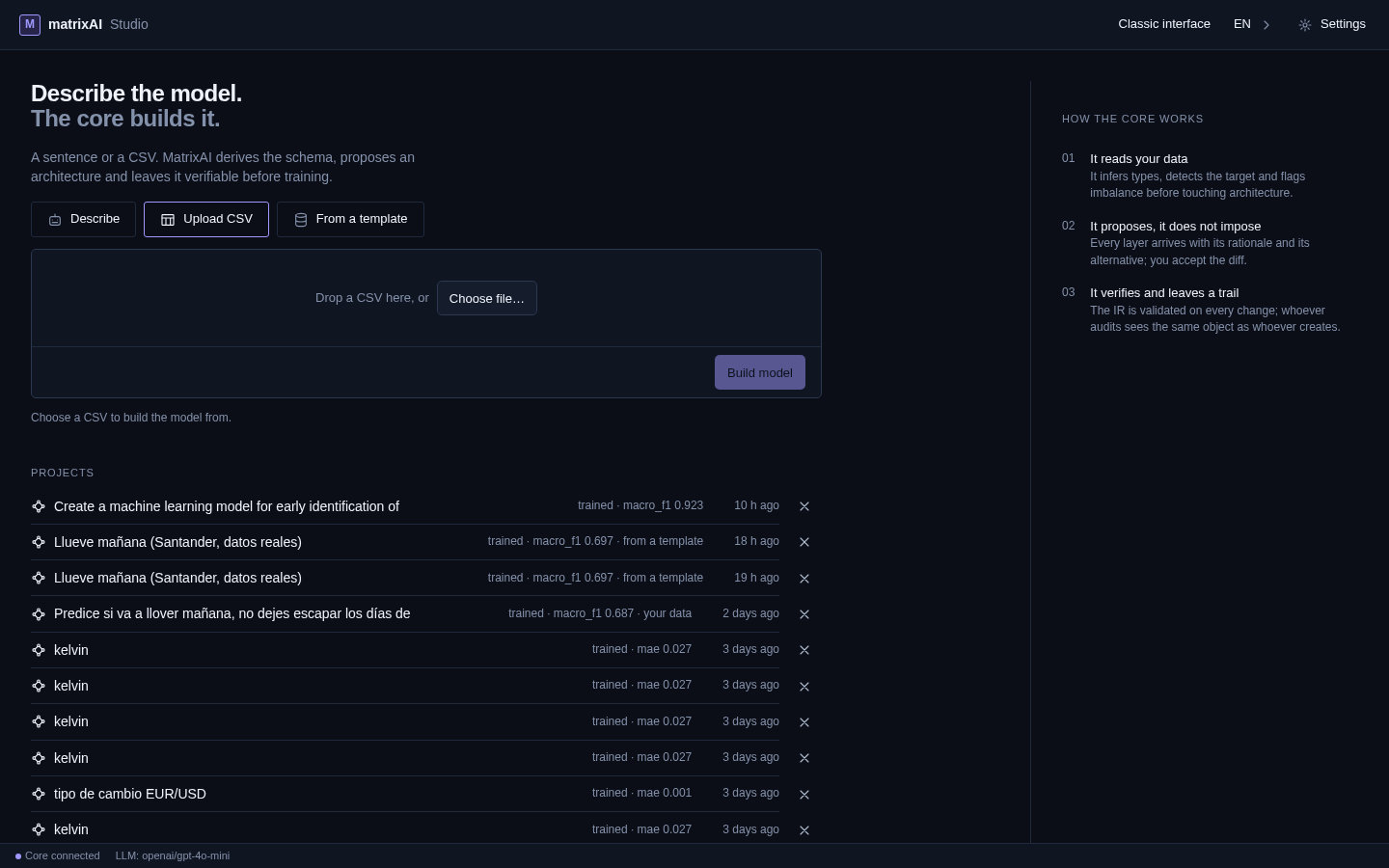 Puerta Upload CSV: suelta aquí un CSV, o elige un fichero