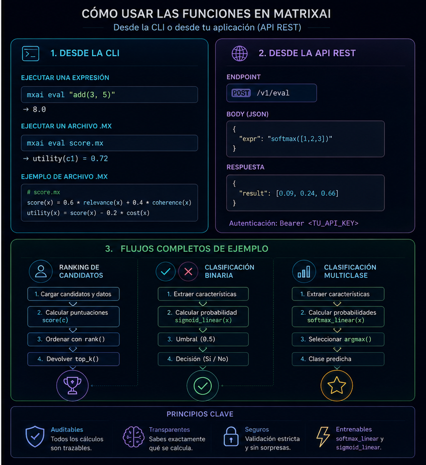 Cómo usar las funciones en MatrixAI desde la CLI y la API REST